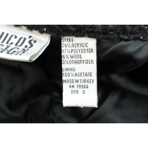 Chicos Blazer Womens 3 Black Collarless Pockets 4 Buttons Long Sleeve - Picture 6 of 8